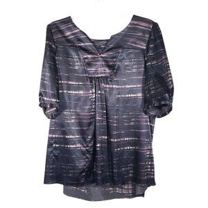 Daisy Fuentes Moda - Women's Size L - Short Sleeve Blouse - Black And Purple